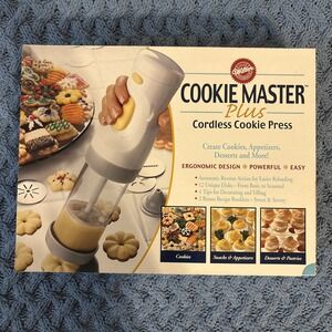 Wilton Cookie Master Plus Cordless Cookie Press 12 Disks 4 Tips & Auto Reverse